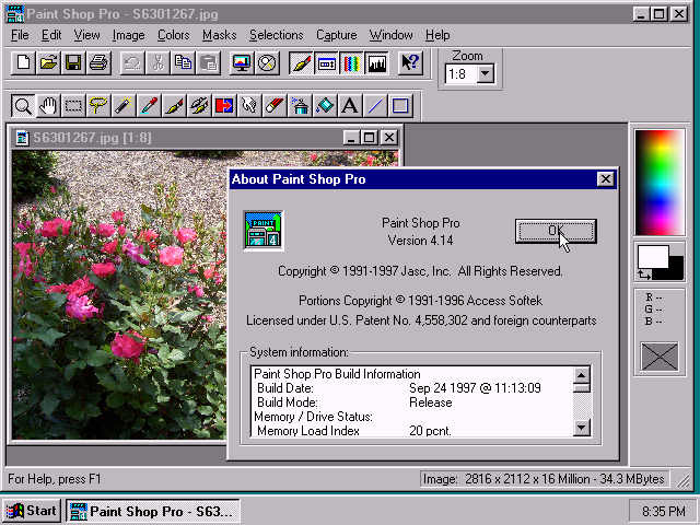 Paint Shop Pro 4 on Windows 95