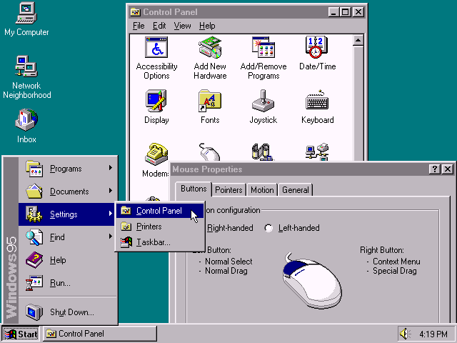 Windows 95 control panel