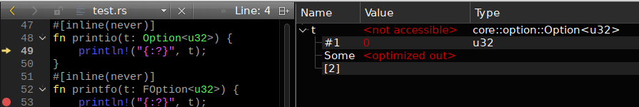 QtCreator displays None in a nested way, including an inaccessible None variant and a #1 field with "0" in it