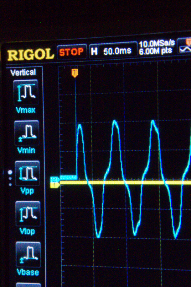 Oscilloscope showing a spike