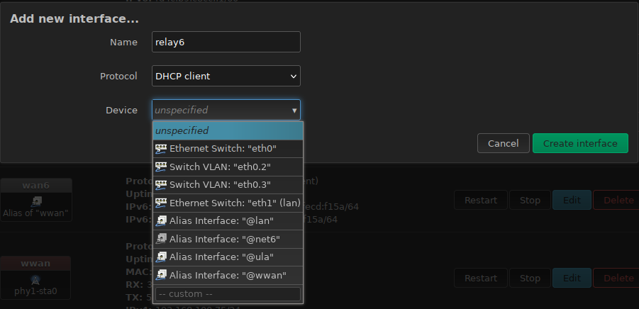 Adding new interface "relay 6"